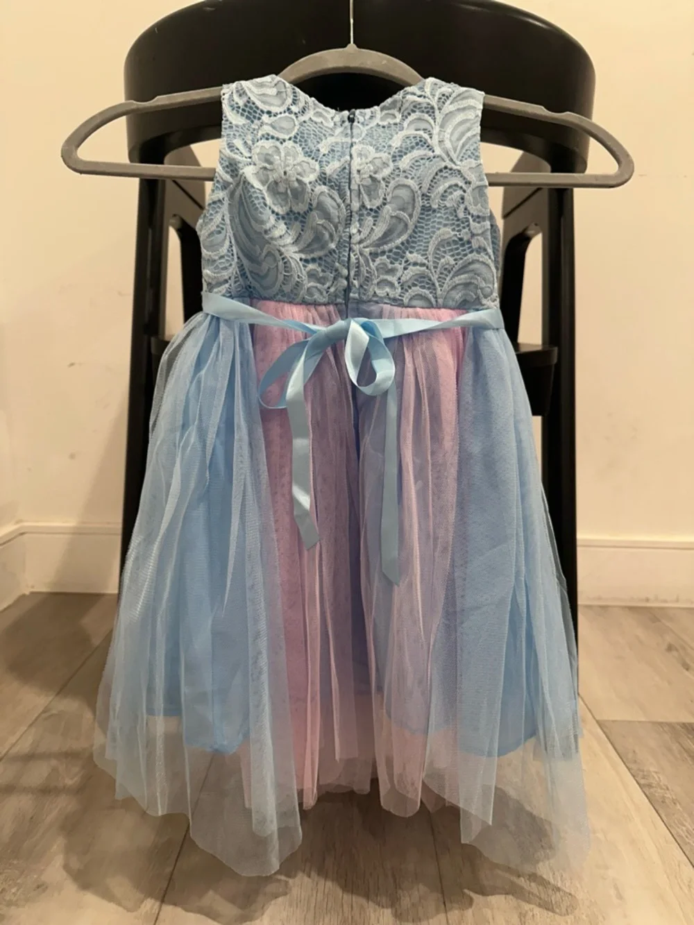 Rare Editions 3T Light Blue Lace Tulle Dress with Pink Accents